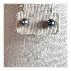 TASAKI 6mm Blue Akoya Pearl Stud Earrings 18K White Gold Vintage Tahitian